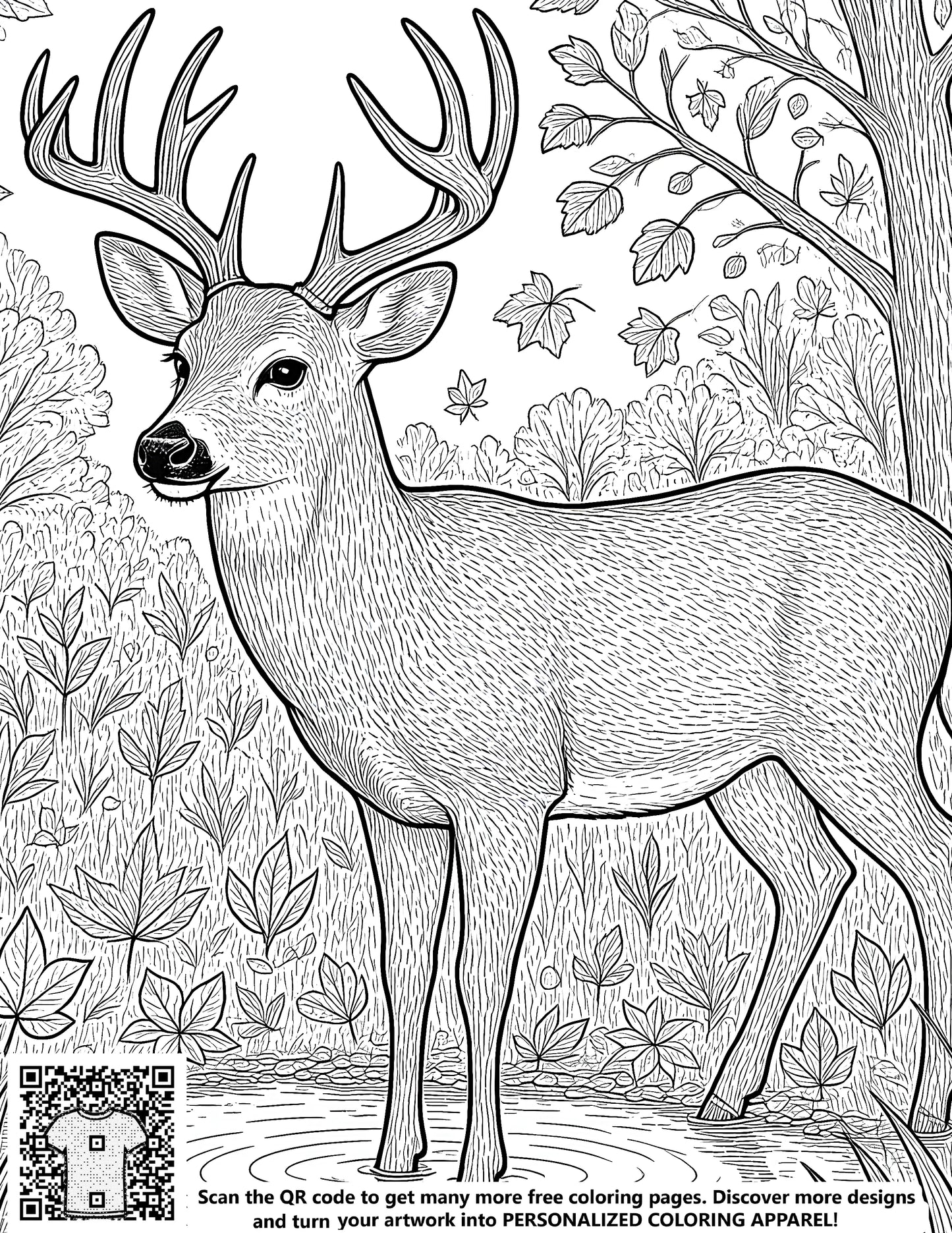 FREE Majestic Deer in Forest Coloring Page Download