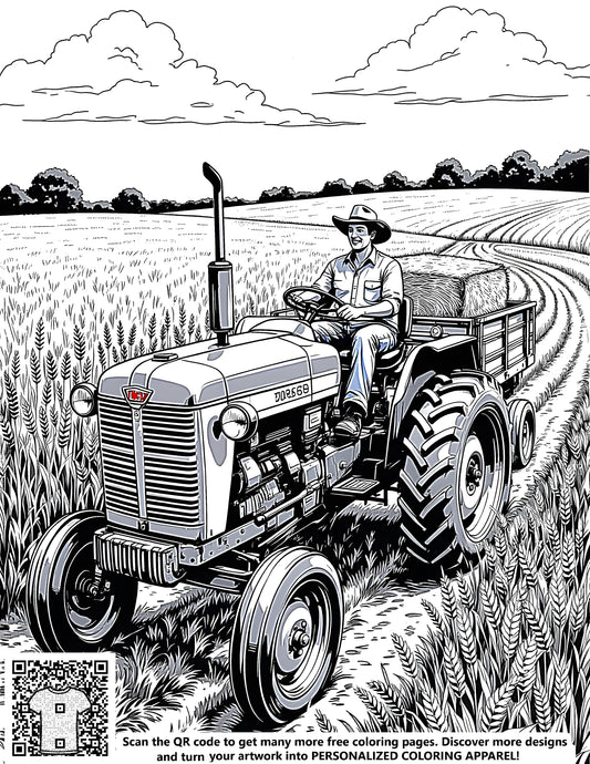 FREE Farmer's Vintage Tractor Coloring Page - Download NOW