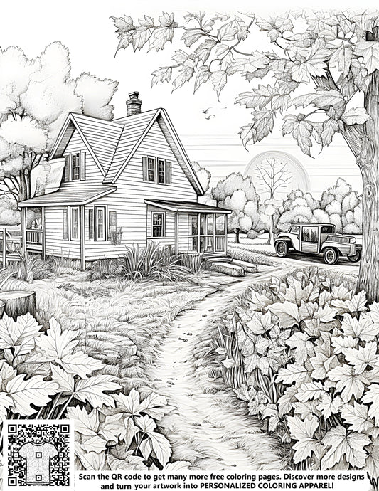 FREE Country House Coloring Page - Intricate Black and White Drawing Download