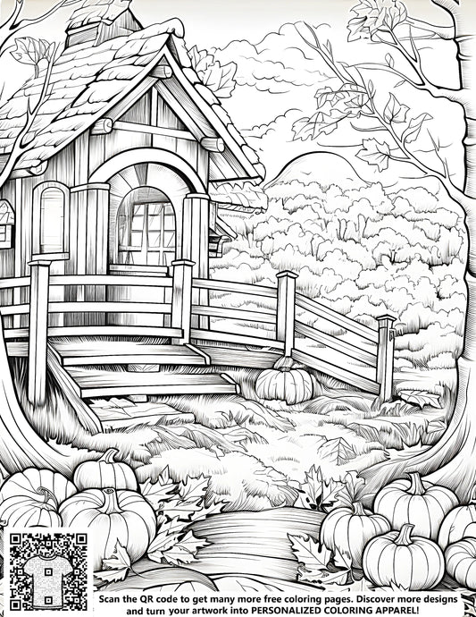 FREE Cozy Cottage in Autumn Forest Coloring Page - Download NOW