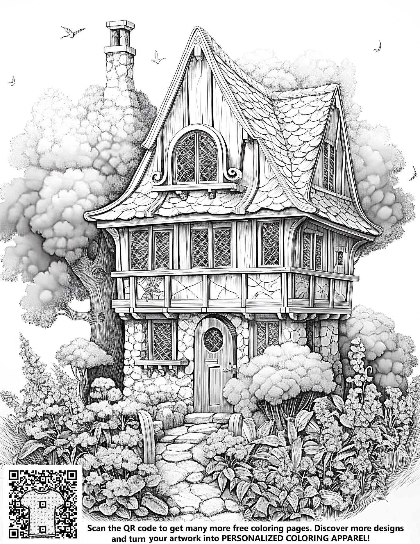 FREE Cottage Nature Scene Coloring Page - Download NOW