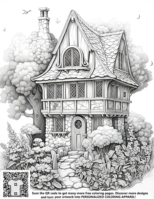 FREE Cottage Nature Scene Coloring Page - Download NOW