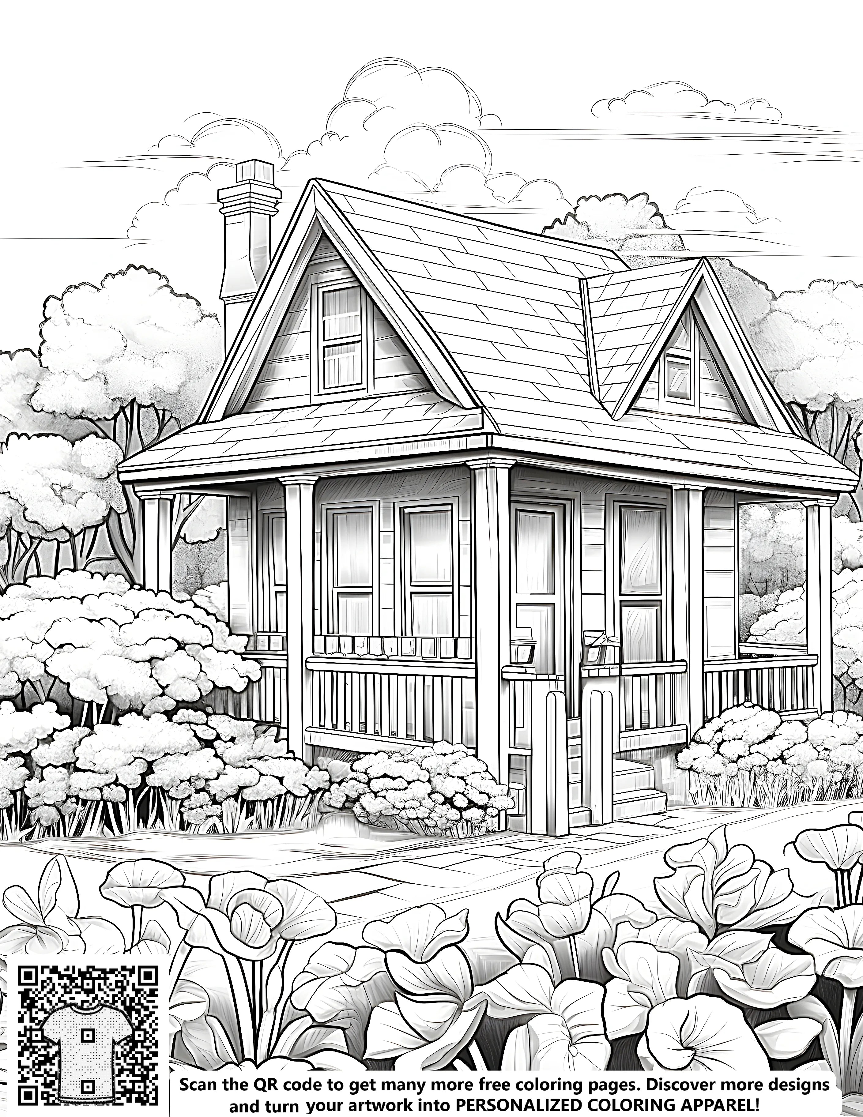Free Cottage House Coloring Page PDF | DaVinci in You – Davinci in You