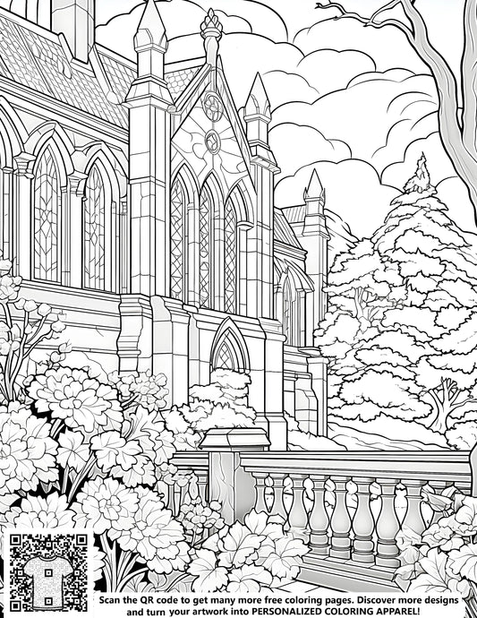 FREE Gothic Cathedral Coloring Page - Printable Download