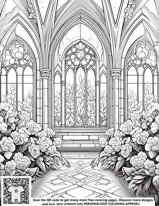 FREE Gothic Cathedral Interior Coloring Page - Printable Download