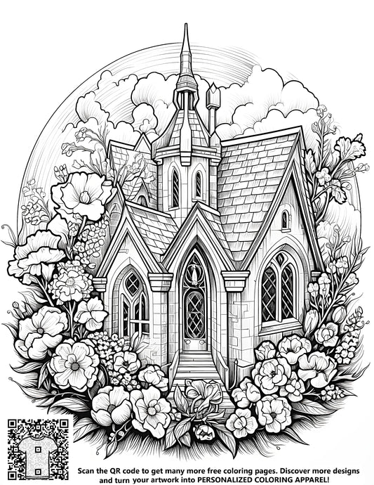 FREE Gothic Church Coloring Page - Intricate Floral Designs - Printable Download