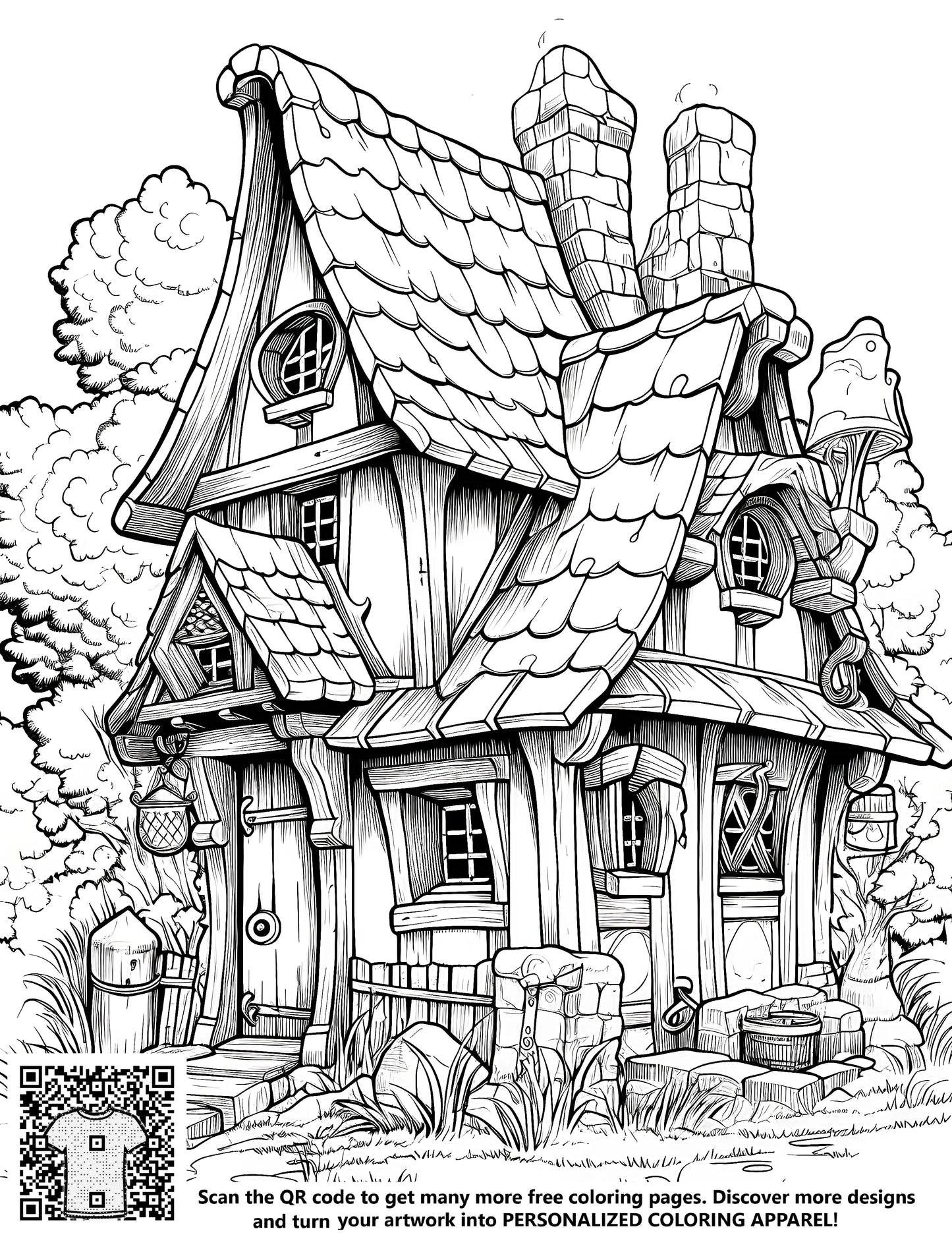 FREE Fairy Tale Cottage Coloring Page - Printable Download