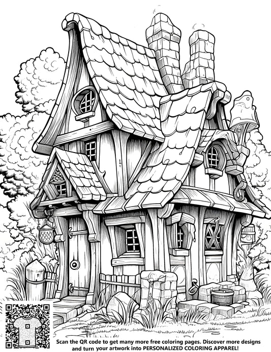 FREE Fairy Tale Cottage Coloring Page - Printable Download