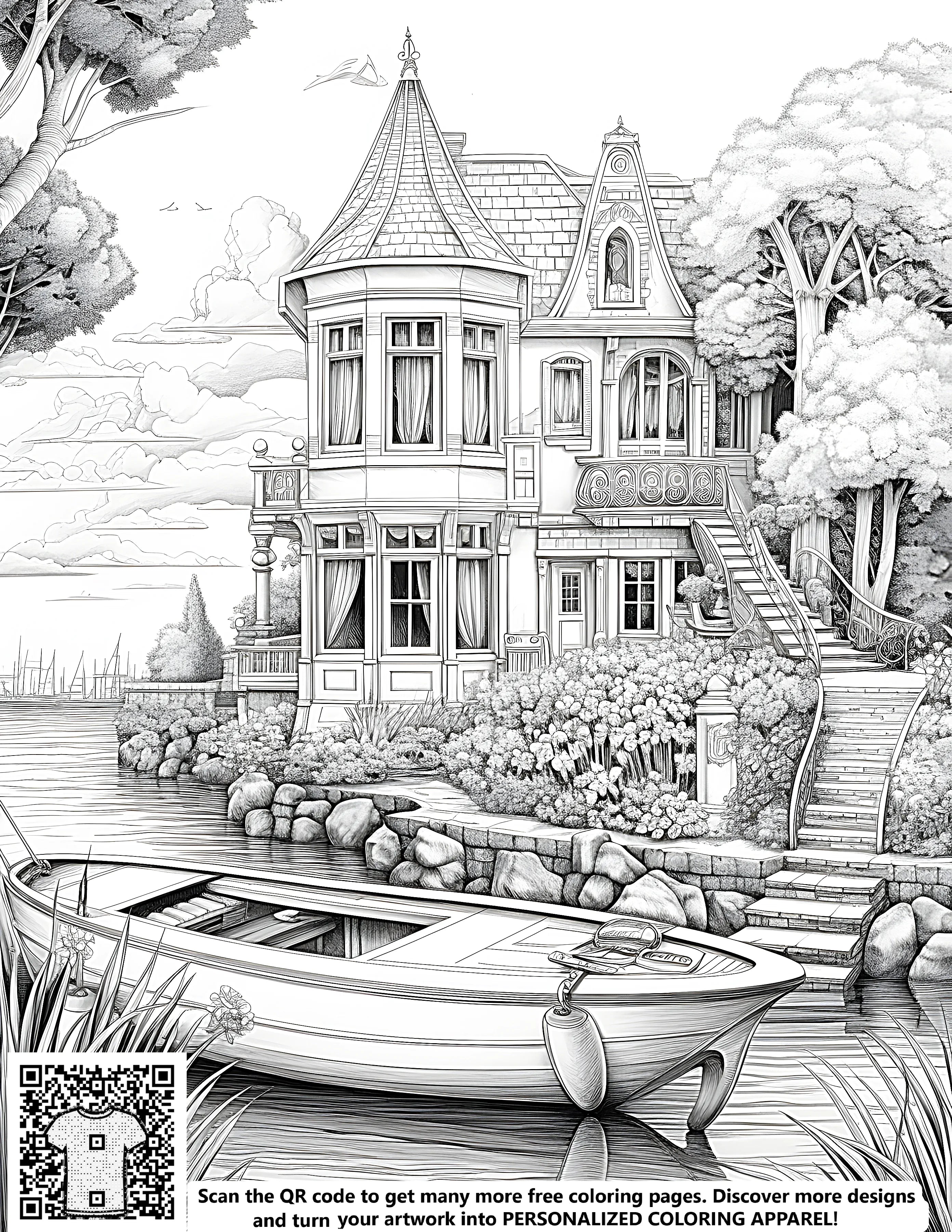 FREE Riverside Mansion Coloring Page - Download NOW – Davinci in You