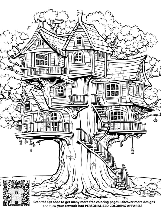 FREE Fantasy Treehouse Coloring Page Download NOW