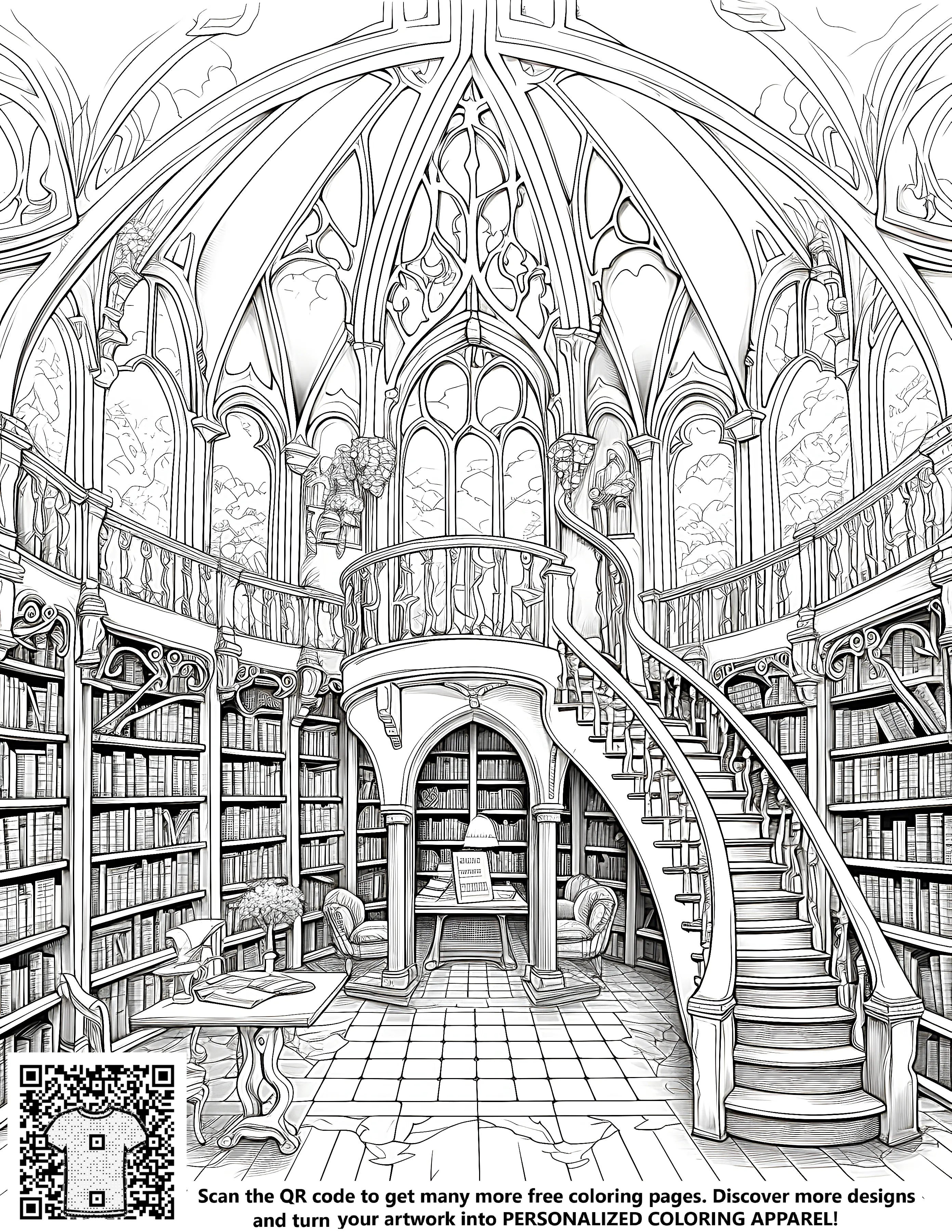 Free Library Interior Coloring Page PDF | DaVinci in You – Davinci in You