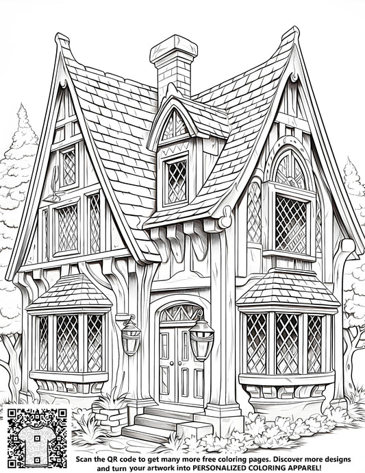 FREE Cottage Coloring Page - Detailed Black and White Illustration Download