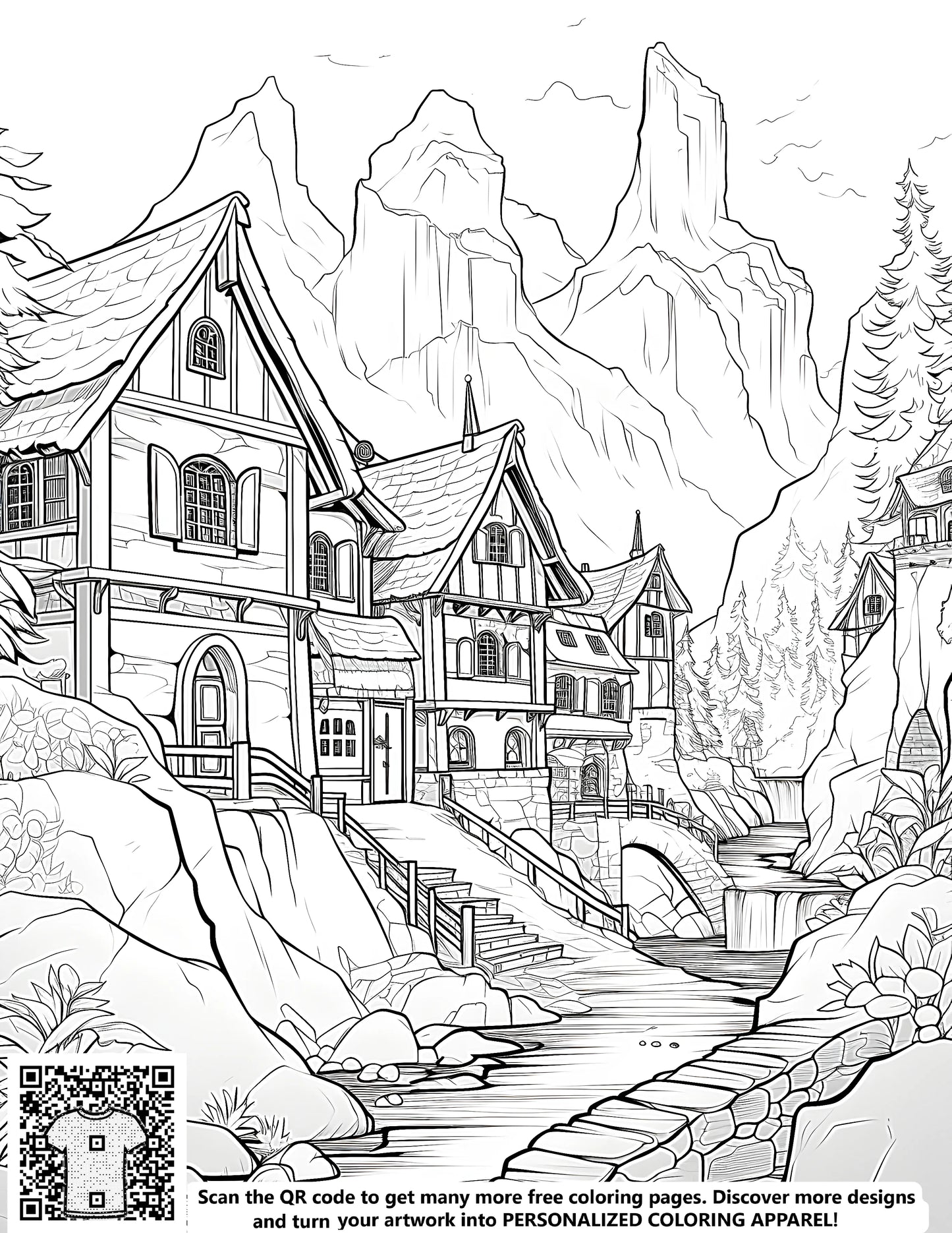 FREE Mountain Village Coloring Page - Download NOW