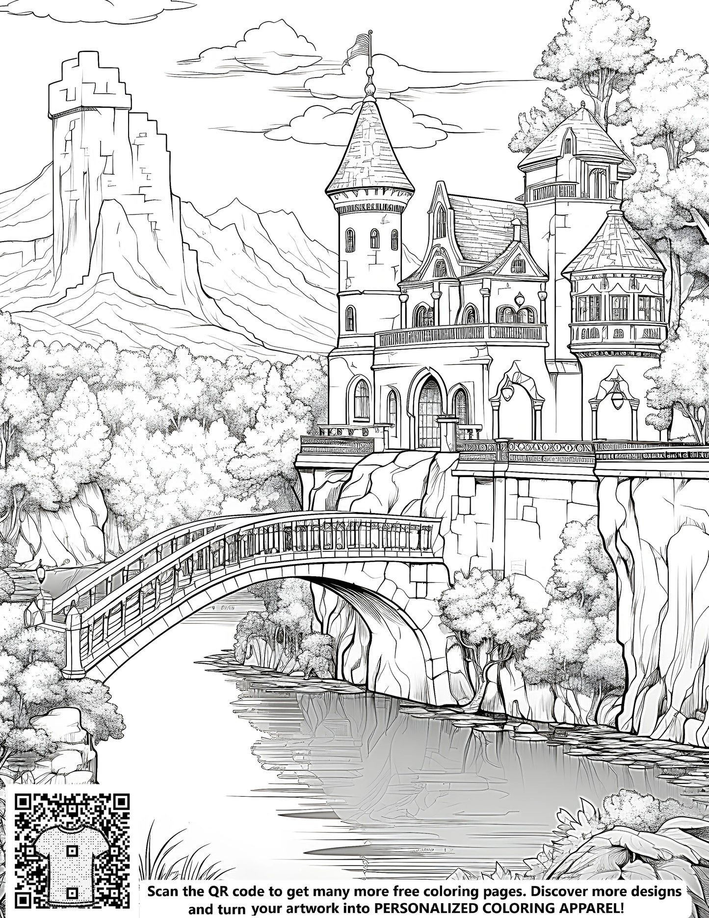 FREE Medieval Castle Coloring Page - Printable Detailed Black and White Illustration