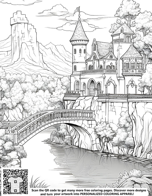 FREE Medieval Castle Coloring Page - Printable Detailed Black and White Illustration