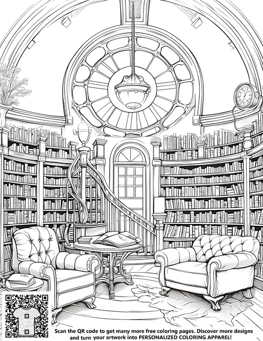 FREE Library Reading Room Coloring Page - Download NOW