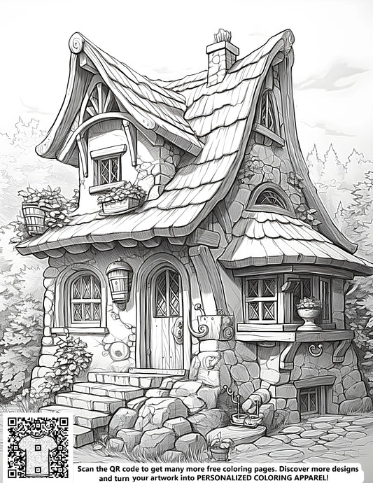 FREE Fairy Tale Stone Cottage Coloring Page - Printable Download