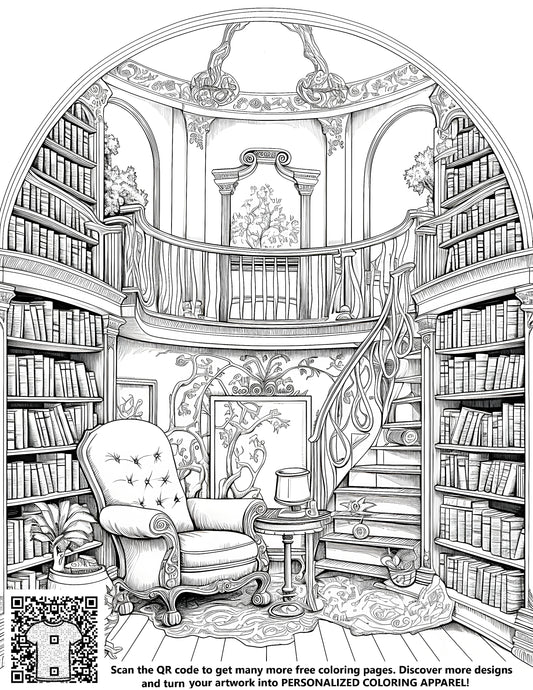 FREE Cozy Library Coloring Page Download NOW