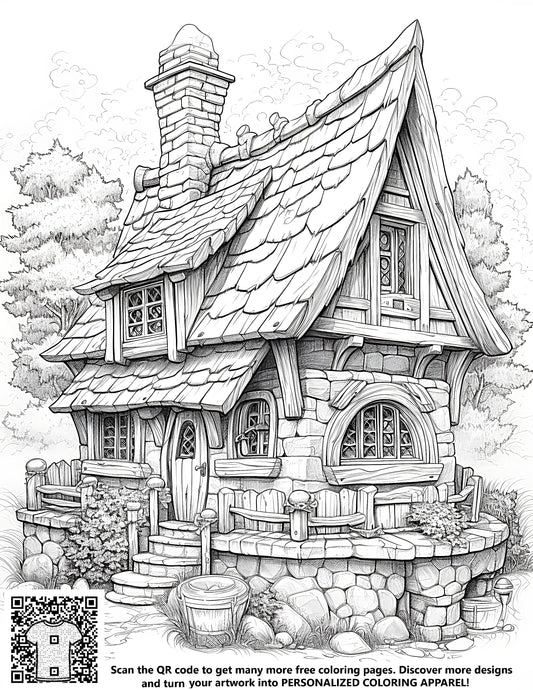 FREE Fairy Tale Stone Cottage Coloring Page - Download NOW