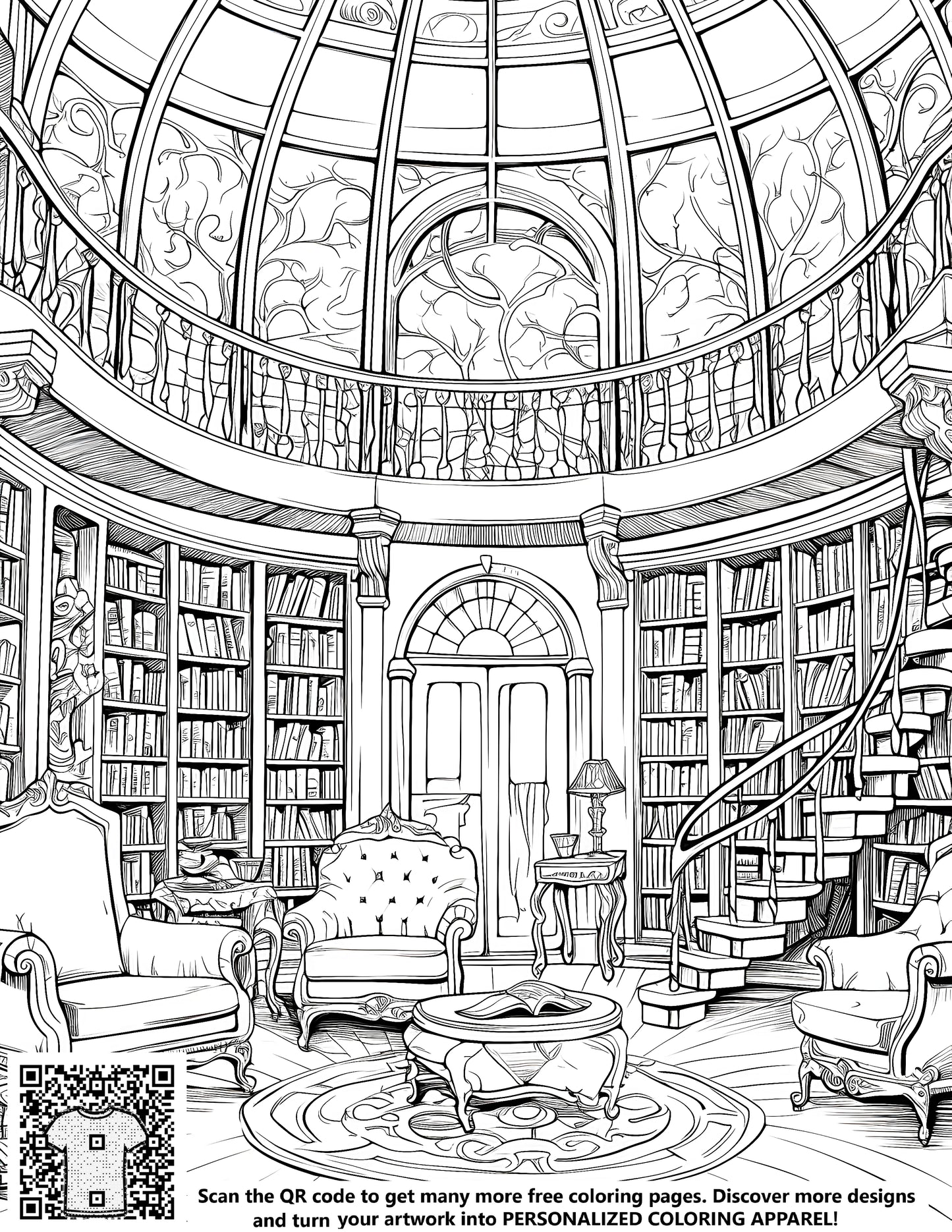 FREE Luxurious Library Coloring Page - Printable for Literature Enthusiasts