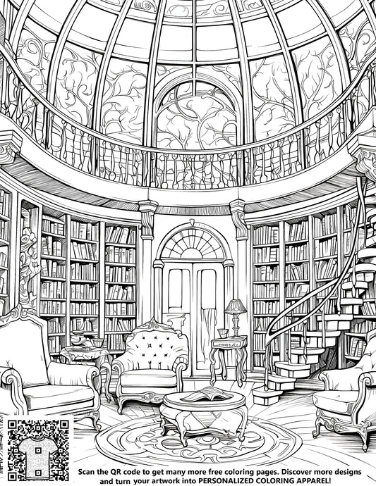 FREE Luxurious Library Coloring Page - Printable for Literature Enthusiasts