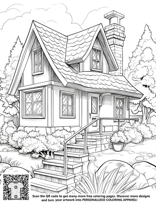 FREE Cozy Cottage Coloring Page - Printable Download