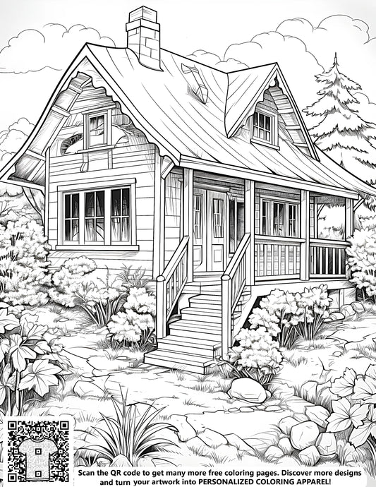 FREE Cozy Cottage Coloring Page - Printable Garden Scene Download