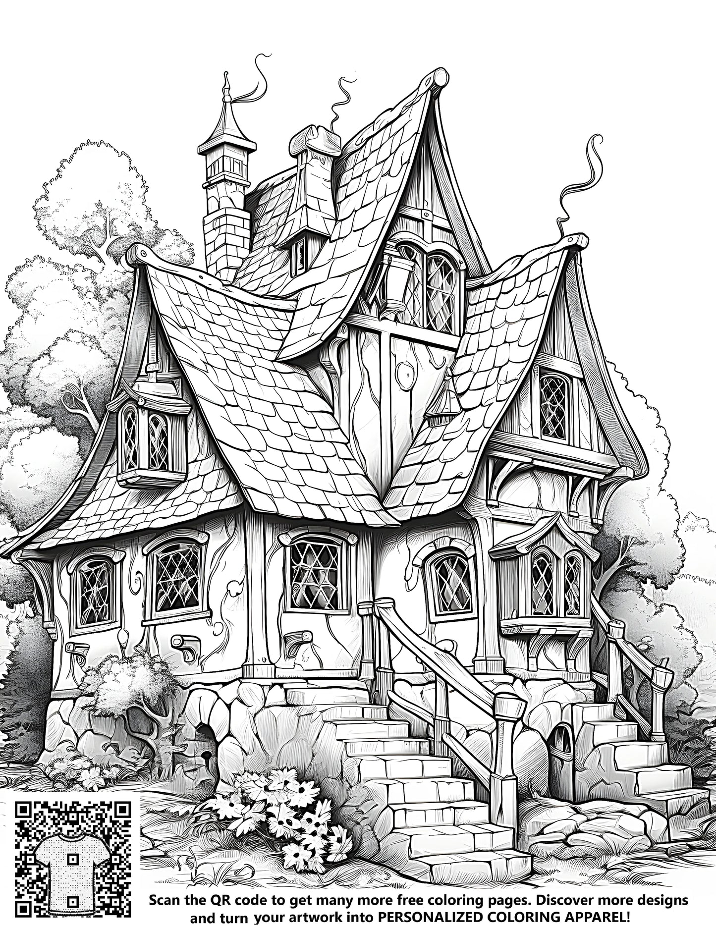 FREE Fairy Tale Cottage Coloring Page - Printable Download