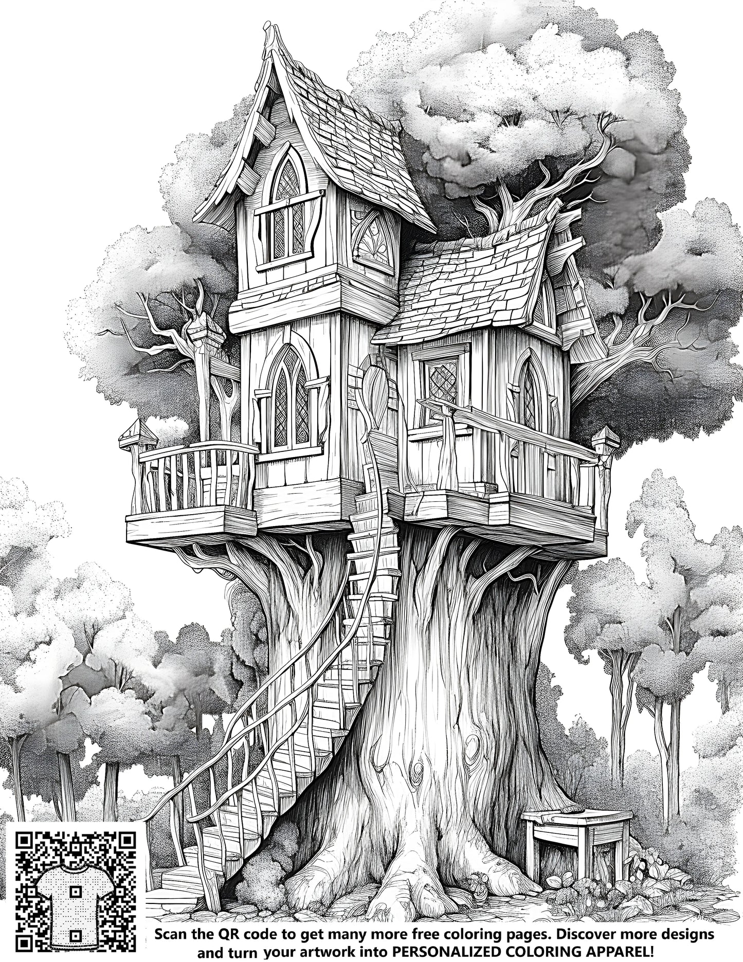 FREE Fairy-Tale Treehouse Coloring Page Download