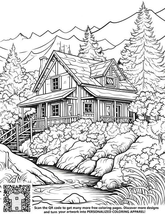 FREE Cabin in Forest Coloring Page - Download NOW