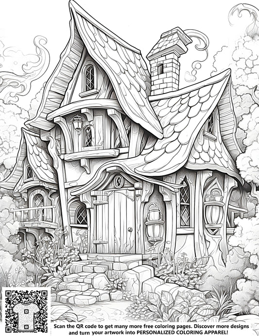 FREE Fantasy Cottage Coloring Page - Printable Download