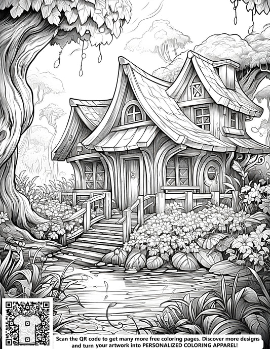 FREE Fairy Tale Cottage Coloring Page - Printable Download