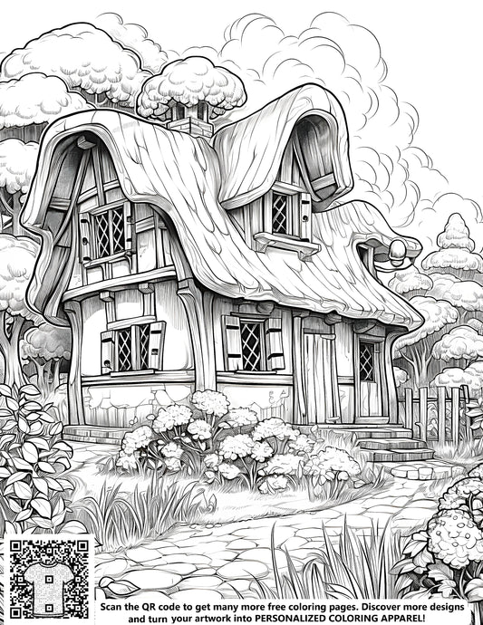 FREE Fairy-Tale Cottage Coloring Page - Printable Download