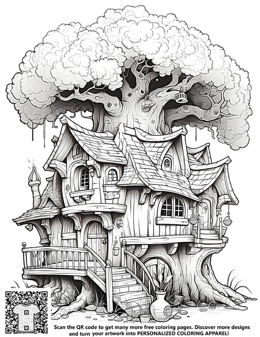 FREE Fantasy Tree House Coloring Page Download NOW