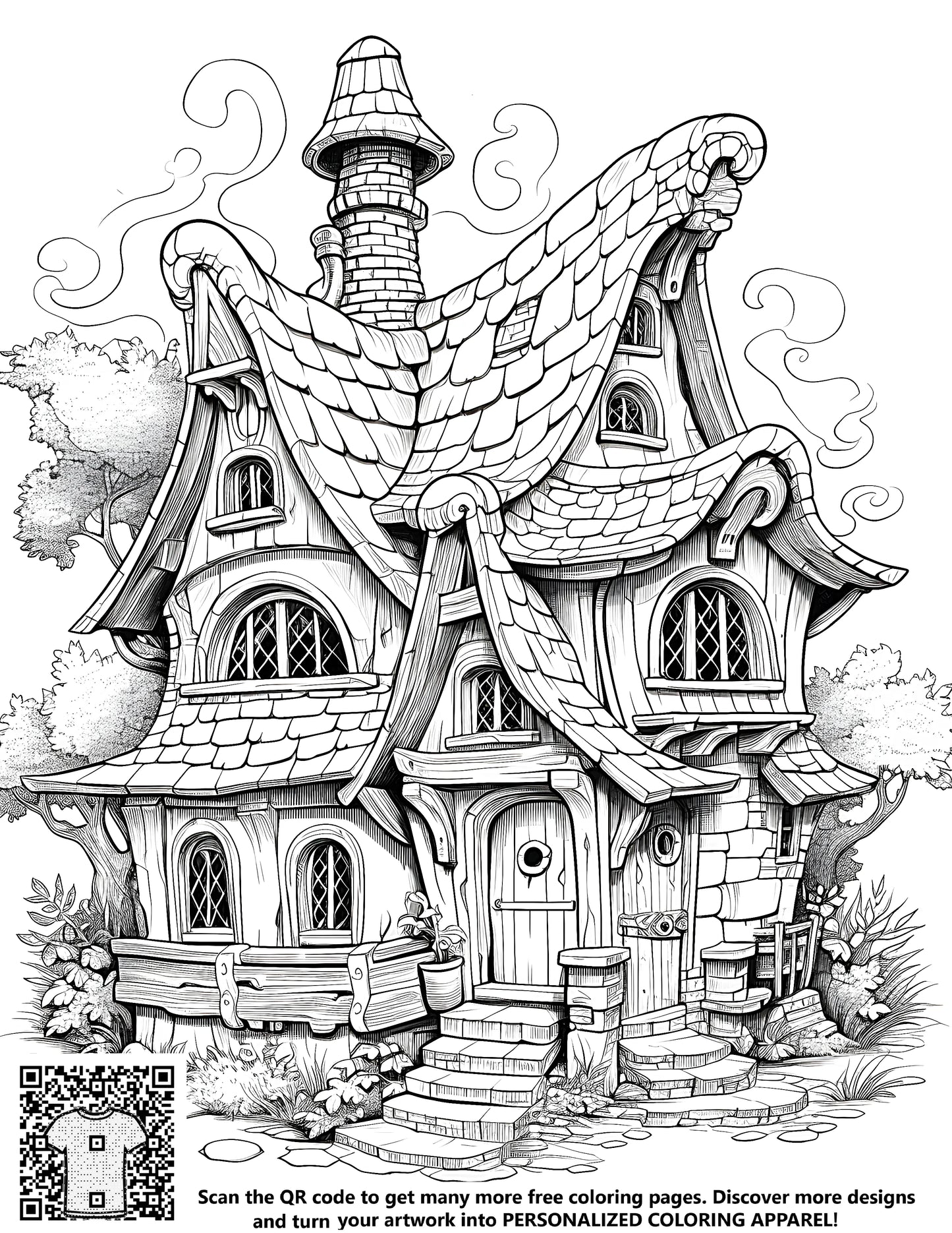 FREE Fairy Tale Cottage Coloring Page - Printable Download