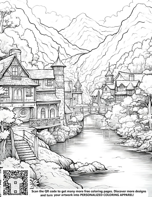 FREE Medieval Village Coloring Page Download NOW