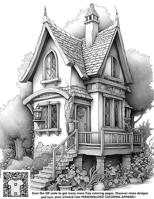 FREE Fairy Tale Cottage Coloring Page - Printable Download