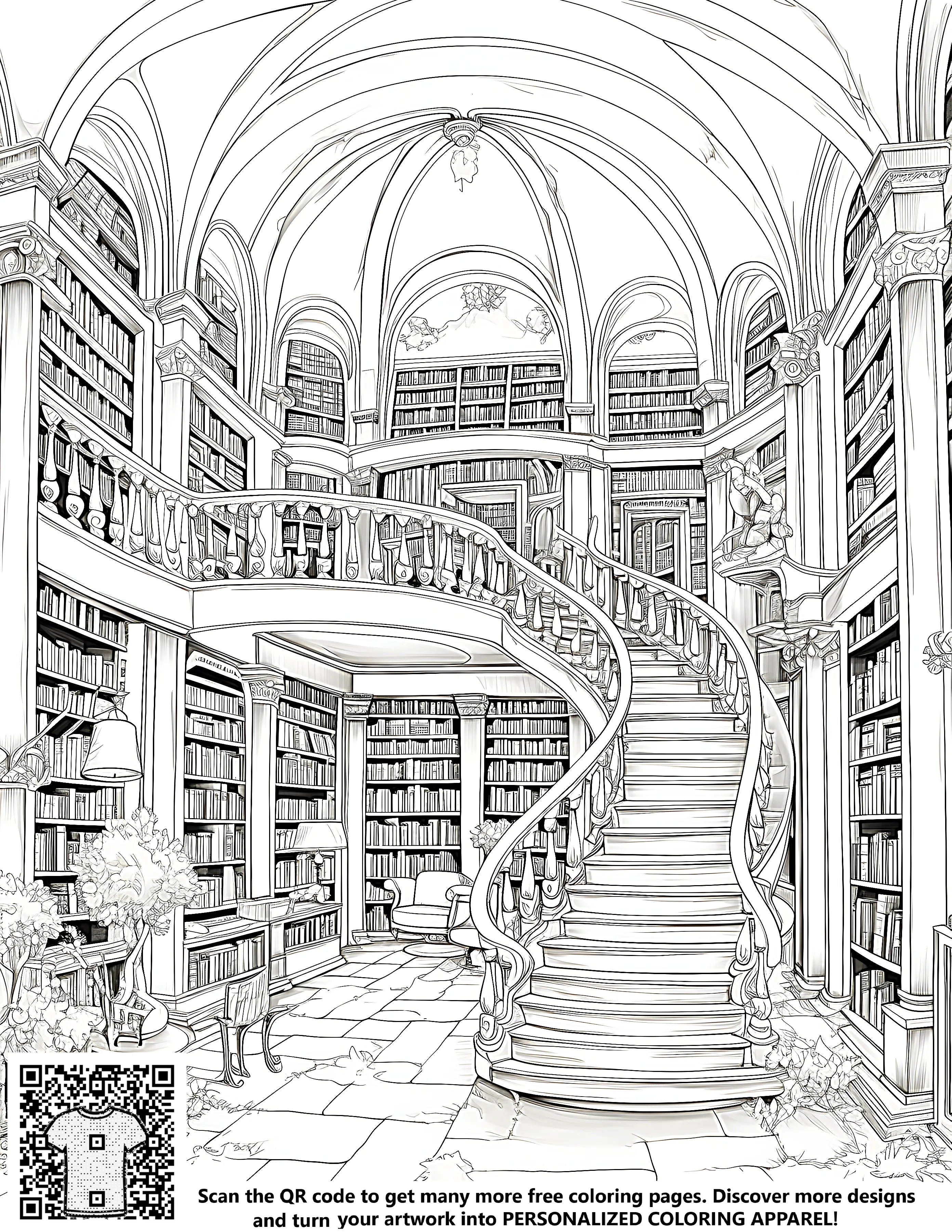 Free Library Coloring Page PDF – Davinci in You