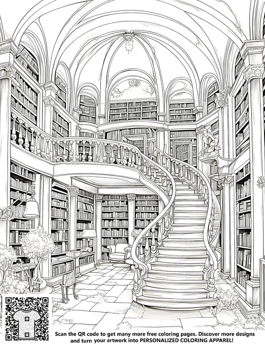 FREE Grand Historic Library Coloring Page - Printable Download