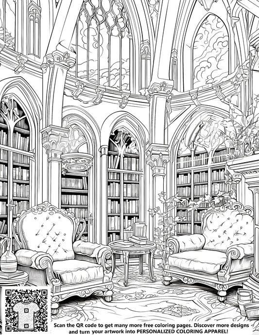 FREE Gothic Library Coloring Page - Printable Download