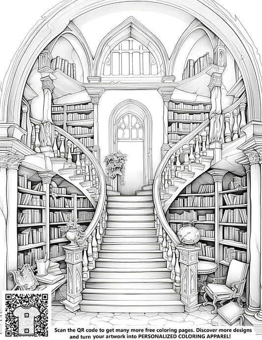 FREE Grand Library Interior Coloring Page - Printable Download