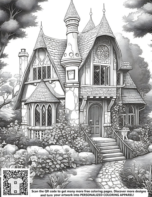 FREE Fantasy Cottage Coloring Page - Printable Download