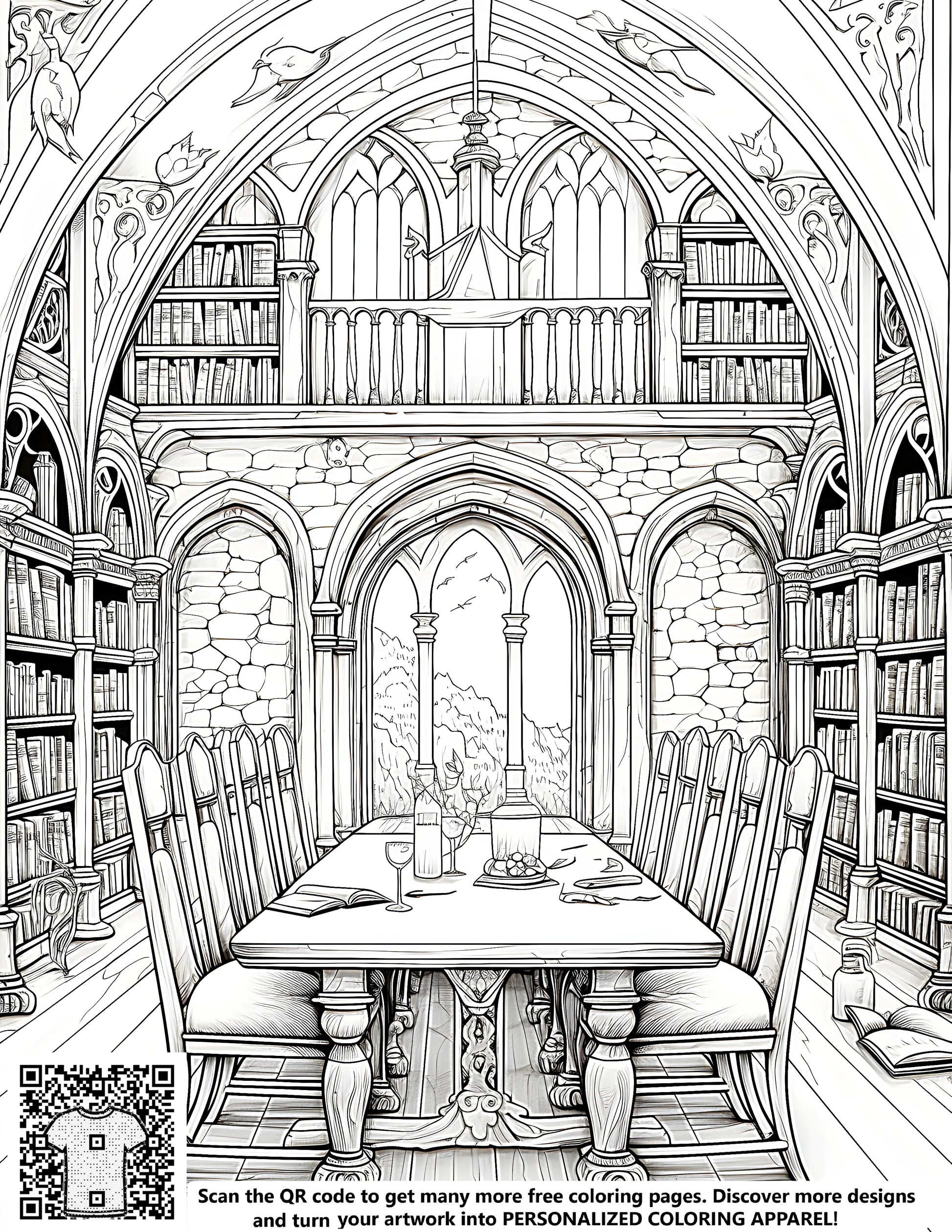 Library-themed free coloring page coloring kit with 10 fabric markers