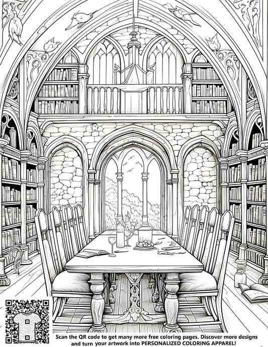 FREE Library Dining Table Coloring Page - Printable Download