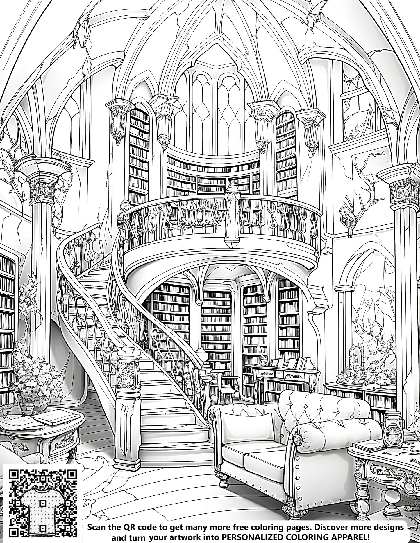 FREE Fantasy Library Coloring Page - Printable Download