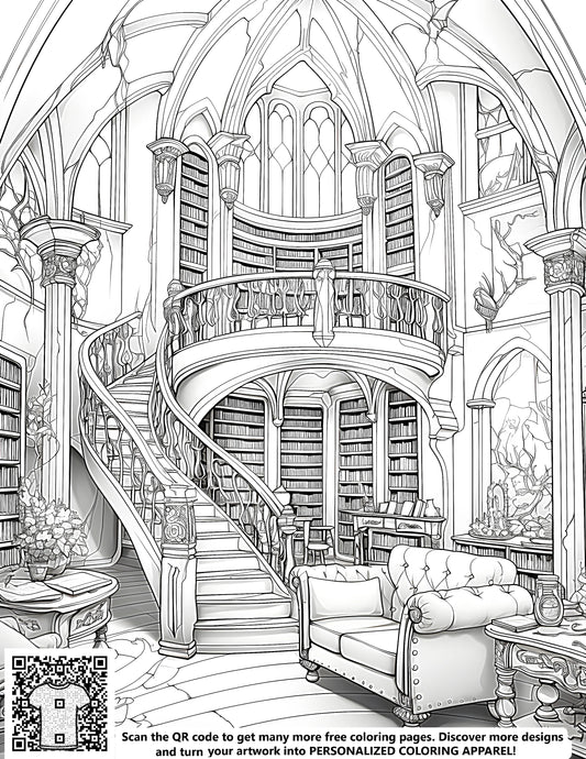 FREE Fantasy Library Coloring Page - Printable Download