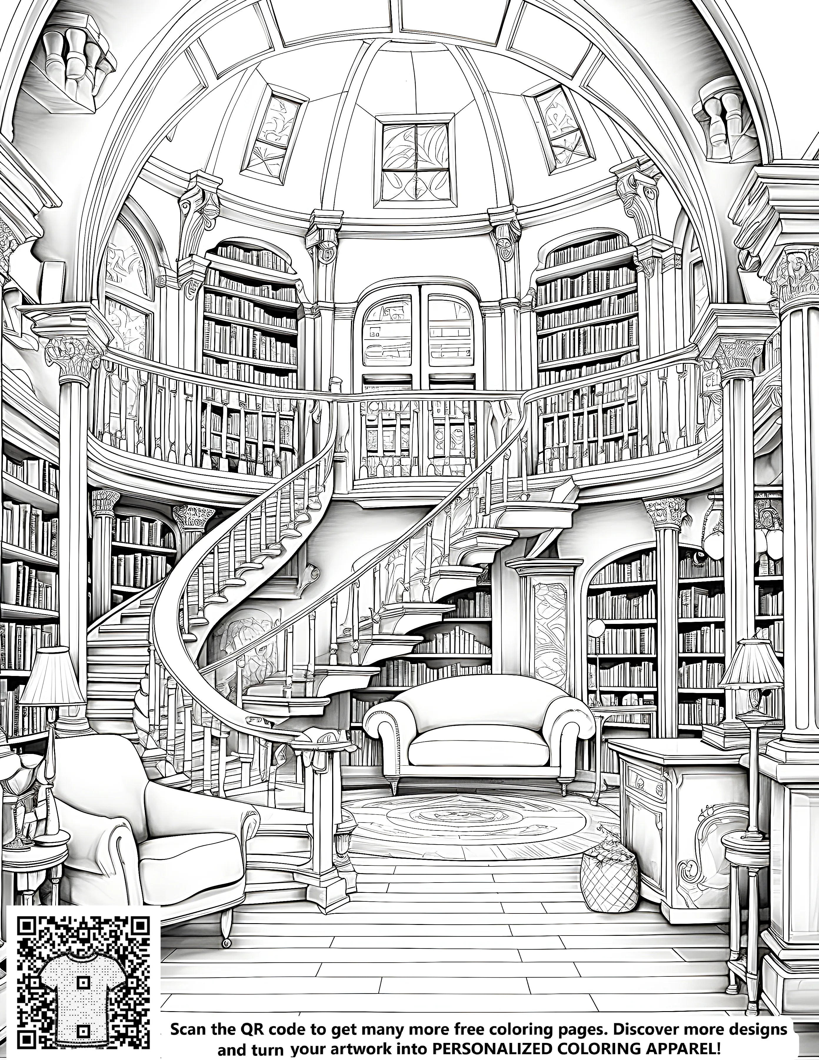 Free Library Interior Coloring Page PDF – Davinci in You