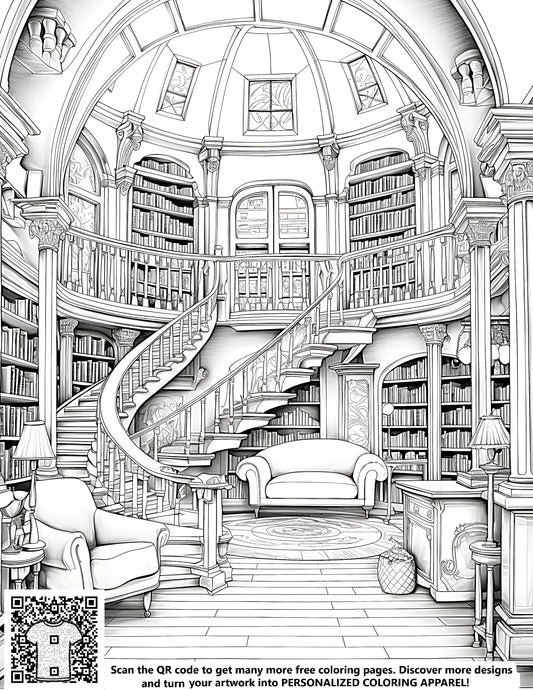 FREE Intricate Library Interior Coloring Page Download NOW