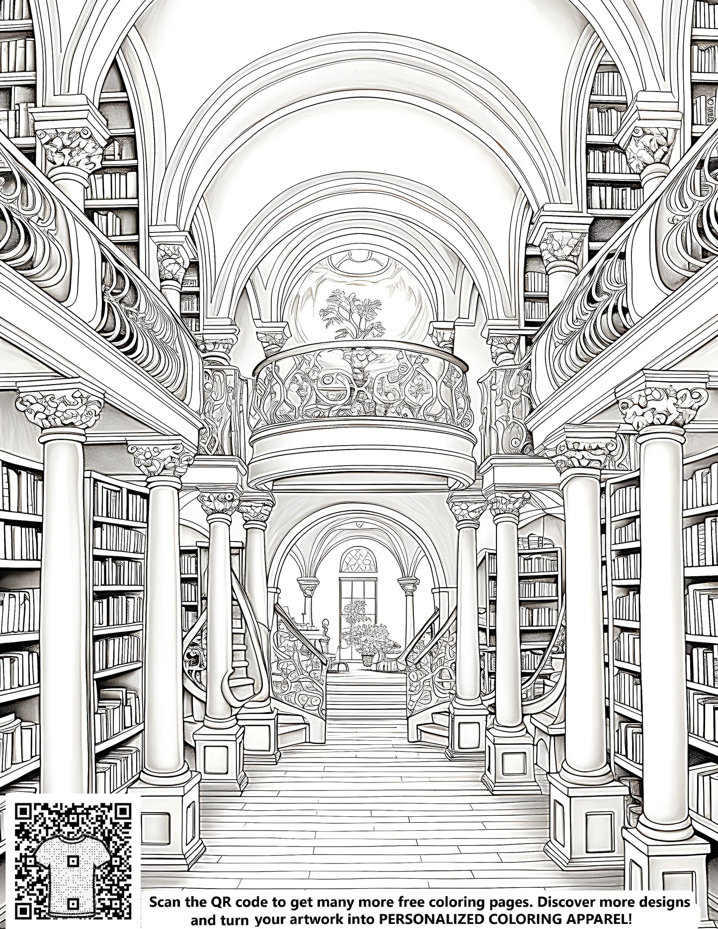 FREE Architectural Library Interior Coloring Page - Printable Download