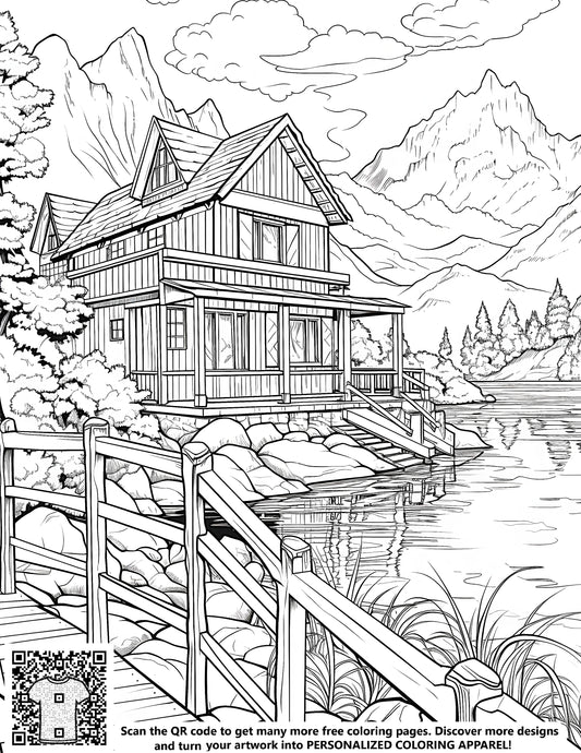 FREE Lakeside Cabin Coloring Page Download NOW